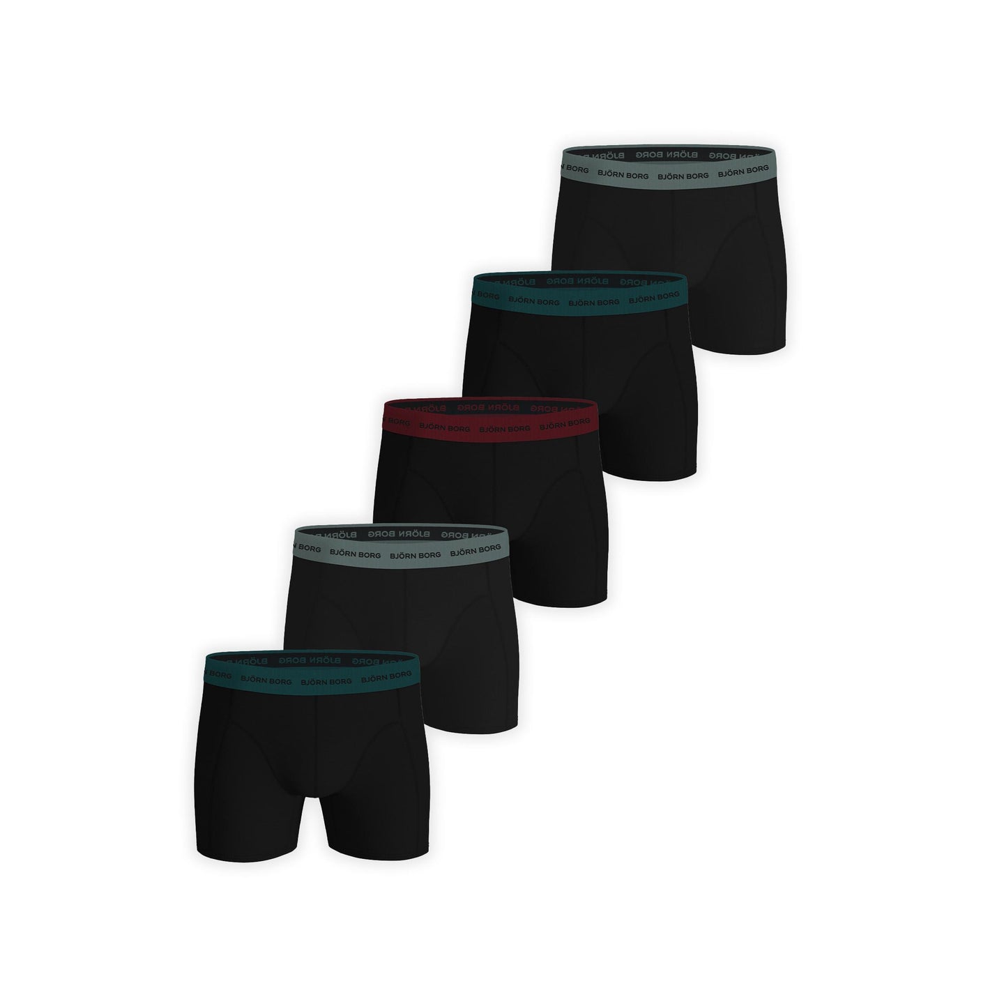 Björn Borg 5-Pack Cotton Stretch Boxer - Zwart, Groen, Grijs, Rood